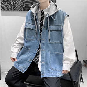 MJ213-p58-限价78 M-5XL oversize连帽马甲宽松大码牛仔马甲图片