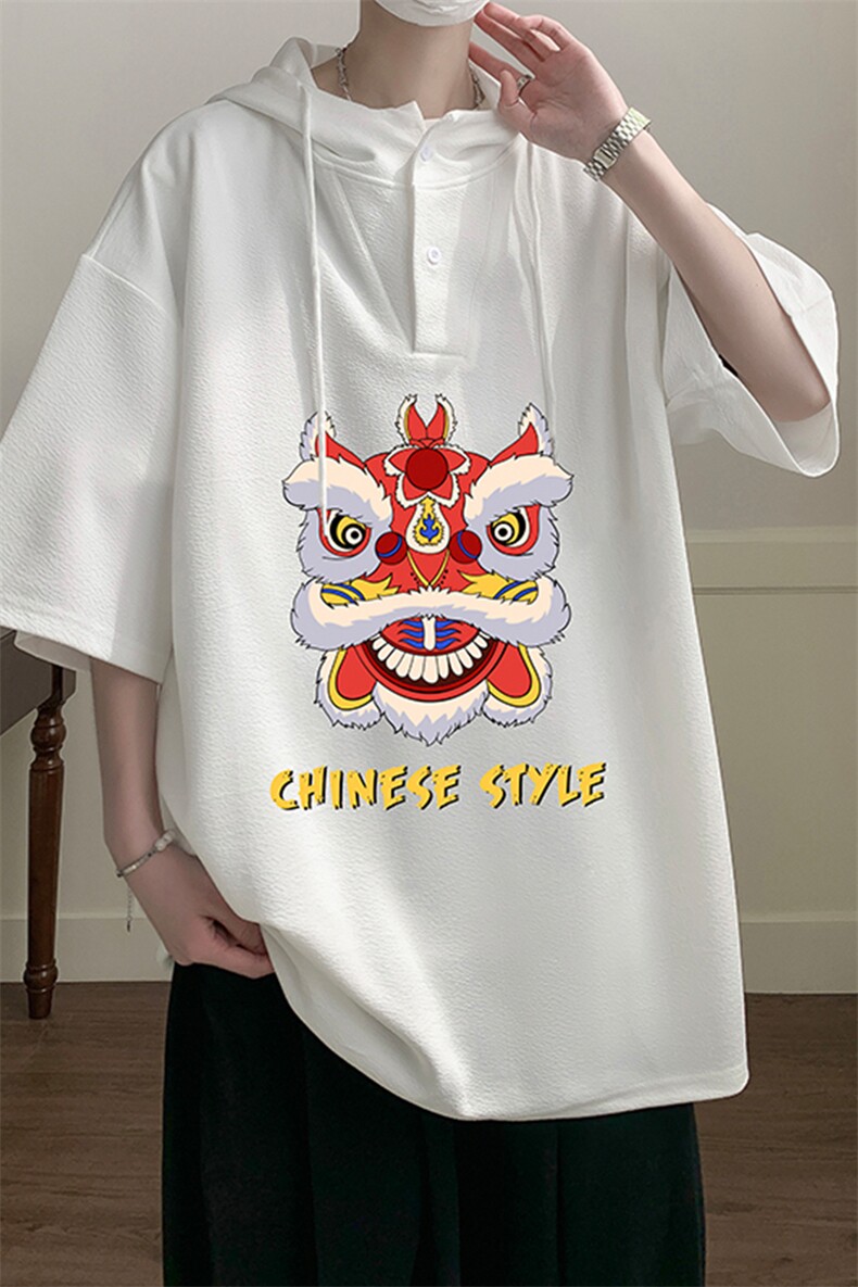 连帽短袖t恤男大码胖子带帽五分袖中袖LD54185-P45,男装T恤,电商A040