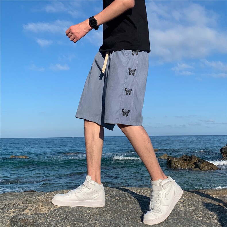 夏季蝴蝶印花短裤男潮牌ins休闲宽松运动沙滩五分裤d,男装休闲裤,电商C305A