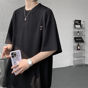 超大码金属标手工设计肌理感短袖T恤8XL-M垂感冰丝半袖DX1220/P38图片