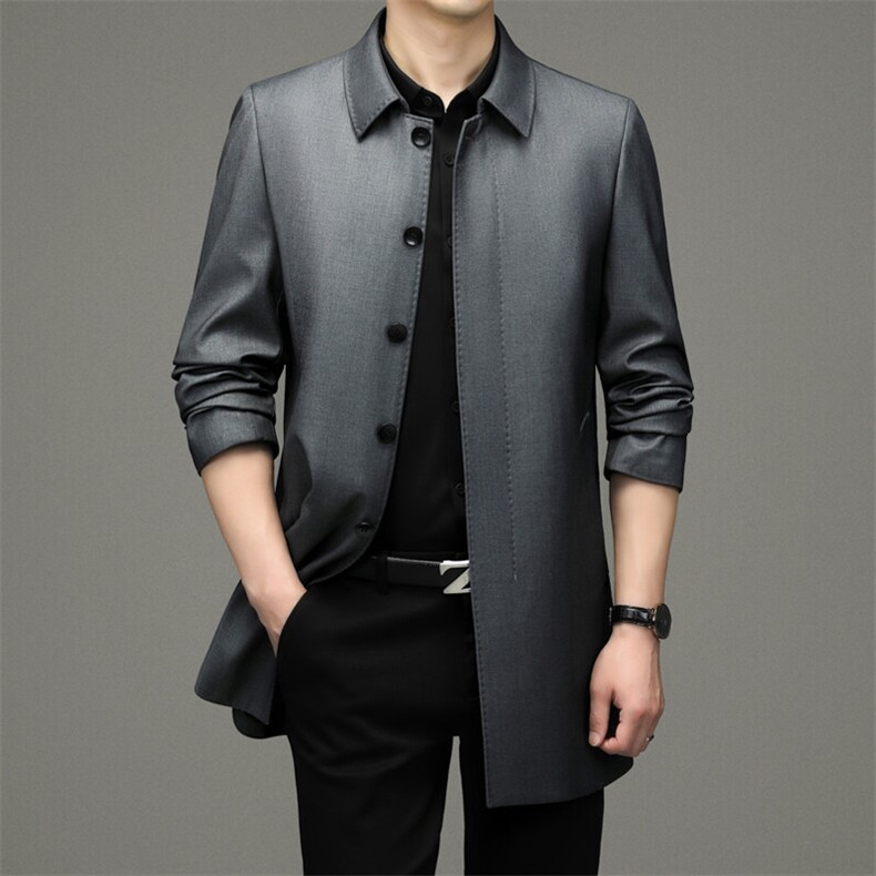 GDN-F1936春秋新款男士风衣翻领商务领导服男装纯色外套图片
