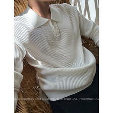 MRCYC翻领针织Polo衫男士秋冬季韩系宽松慵懒风纯色套头长袖毛衣，男装针织衫/毛衣，星座506A