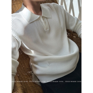 MRCYC翻领针织Polo衫男士秋冬季韩系宽松慵懒风纯色套头长袖毛衣图片