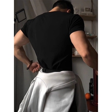 伏黑甚尔收袖口修身短袖T恤男性张力穿搭健身小领口显肌肉半袖夏，男装T恤，电商A486-1