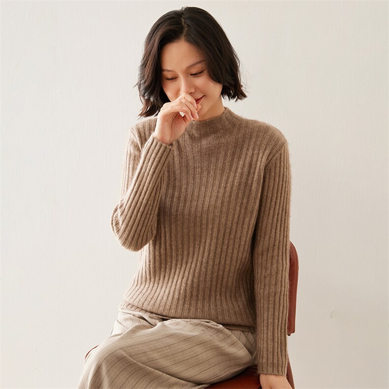 2024秋季新款女士半高领长袖短款套头35%羊绒衫,女装羊绒衫,澳煜绒