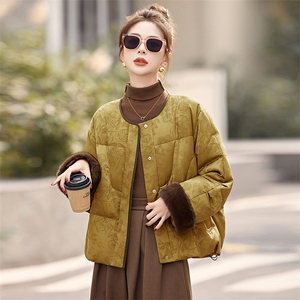新中式g风提花羽绒服女2025冬季新款时尚拼接白鸭绒短款外套图片