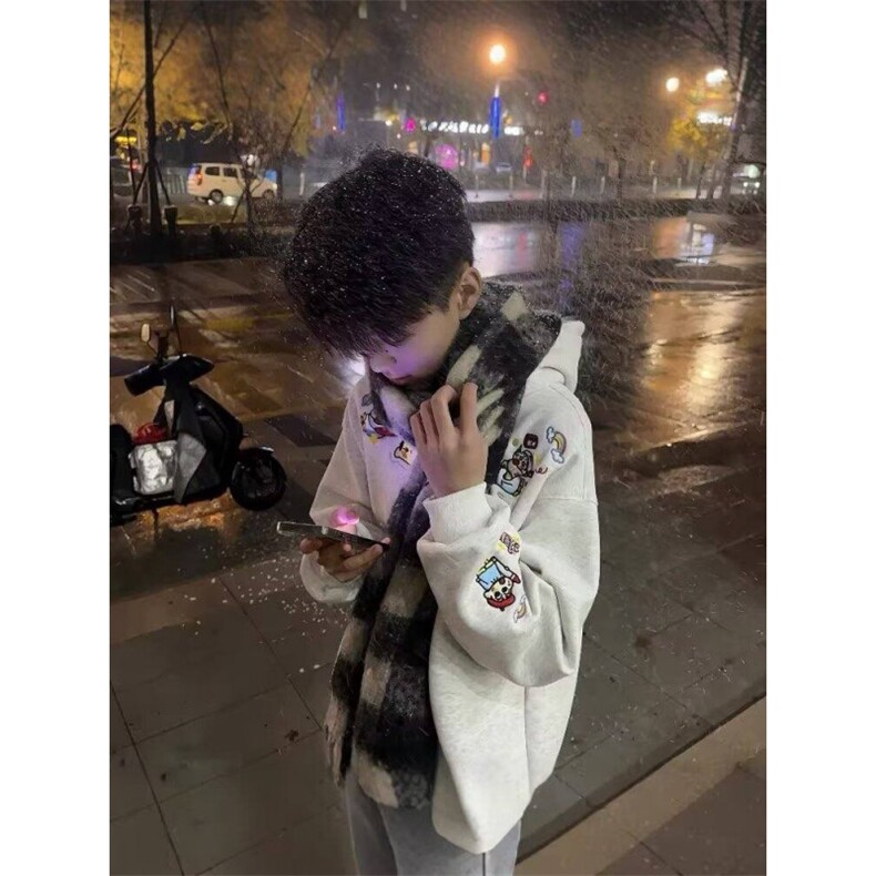 秋季新款美式潮牌趣味刺绣连帽卫衣男小众设计高级感上衣,男装卫衣,四季星座505