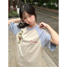 抖音得物品质二开240克宽松纯棉美式潮牌插肩三杠织带短袖T恤，男装T恤，电商A486