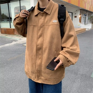 麂皮绒情侣夹克男秋冬宽松日系cityboy潮牌美式翻领外套J9234-P60