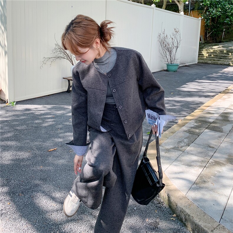 复古条纹拼接牛仔外套阔腿裤两件套女2025年秋季新款时尚休闲套装图片