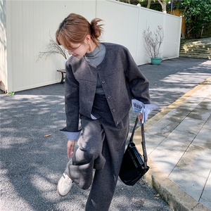 复古条纹拼接牛仔外套阔腿裤两件套女2025年秋季新款时尚休闲套装图片