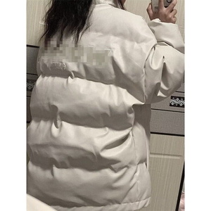 拉链标准纯色潮流新款潮青少年男女立领保暖pu皮字母刺绣棉服图片