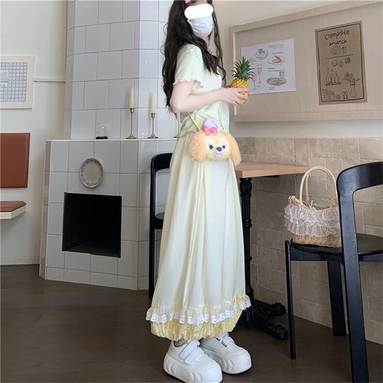 草莓格子拼接灯笼裤搭配浅绿上衣套装夏季宽松垂感小个子可爱显瘦,男装休闲套装,星座506A
