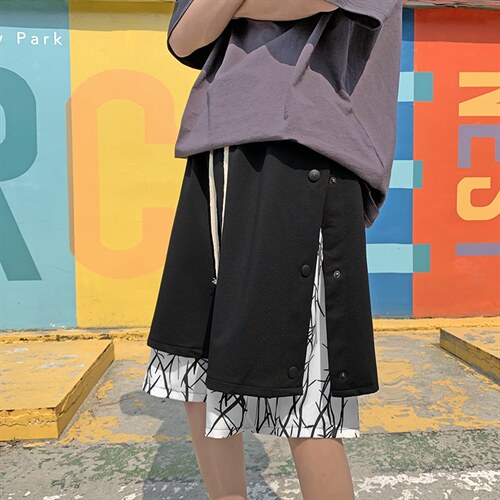潮流假两件拼接五分裤港风ins夏季短裤男宽松休闲裤K3157-P30，男装休闲裤，星座512-2