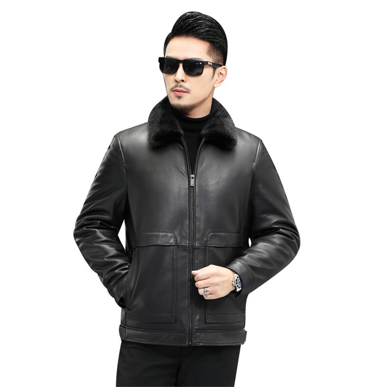 J22135新款海宁男式绵羊皮皮衣男水貂内胆翻领皮克服P1480,男装皮衣,电商B360