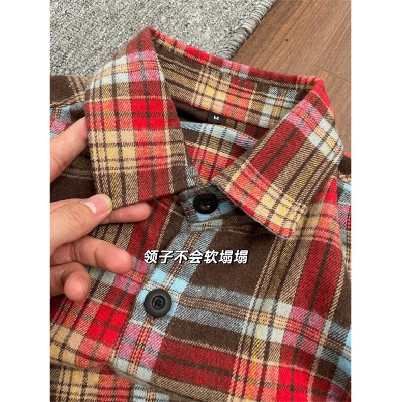 DD304P38美式复古红色格子长袖衬衫,男装衬衫,电商B323A