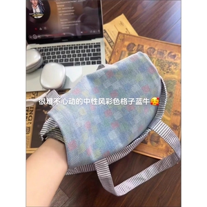 秋季新款弯刀裤彩格高街vibe复古宽松阔腿牛仔裤男女LB31777-P48图片