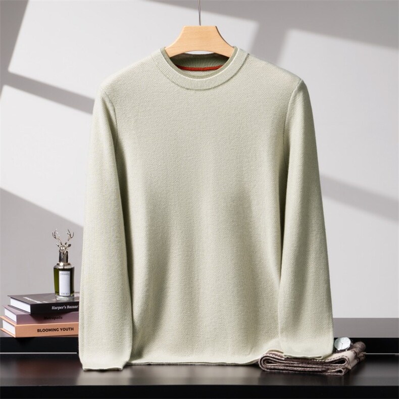 2025秋冬百搭时尚简约撞色圆领针织衫，男装羊绒套衫，致织羊绒