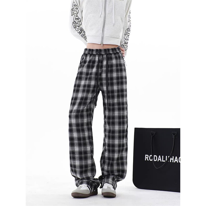 1506/QF080/P39美式黑白格子直筒新款宽松垂感抽绳阔腿长裤，男装休闲裤，星座1506