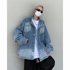 做旧复古渐变毛边牛仔外套男女外套GW047P65，男装夹克，星座1116-2