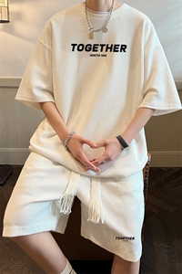 套装！华夫格套装男T恤短裤两件套大码港风HTZ395-P50图片