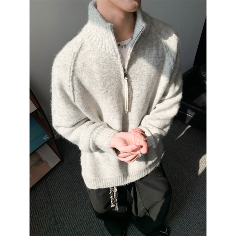 现货高品质半拉链毛衣套头慵懒风针织衫宽松羊毛衫M8700-P55,男装针织衫/毛衣,星座1212