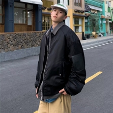 小众拼接设计感翻领棉服外套男宽松冬季加厚pu飞行棒球服J8212，男装夹克，星座1116A-1（原606A）
