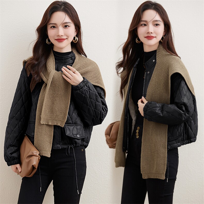 菱格皮衣棉服女短款秋冬季2023新款小个子派克服加绒外套轻薄棉衣,女装棉衣/棉服,江南女神