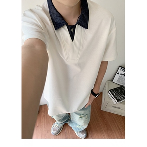 潮流韩版衬衫领短袖POLO衫宽松短袖T恤男翻领衣服PL06-P48图片