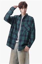 衬衫男秋季新款港风宽松大码磨毛格子长袖衬衣CS6638-特P29，男装衬衫，星座214-3