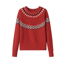 100羊毛衫慵懒松弛感费尔岛毛衣女秋冬季新款亮丝提花针织上衣，女装羊毛衫，艾米