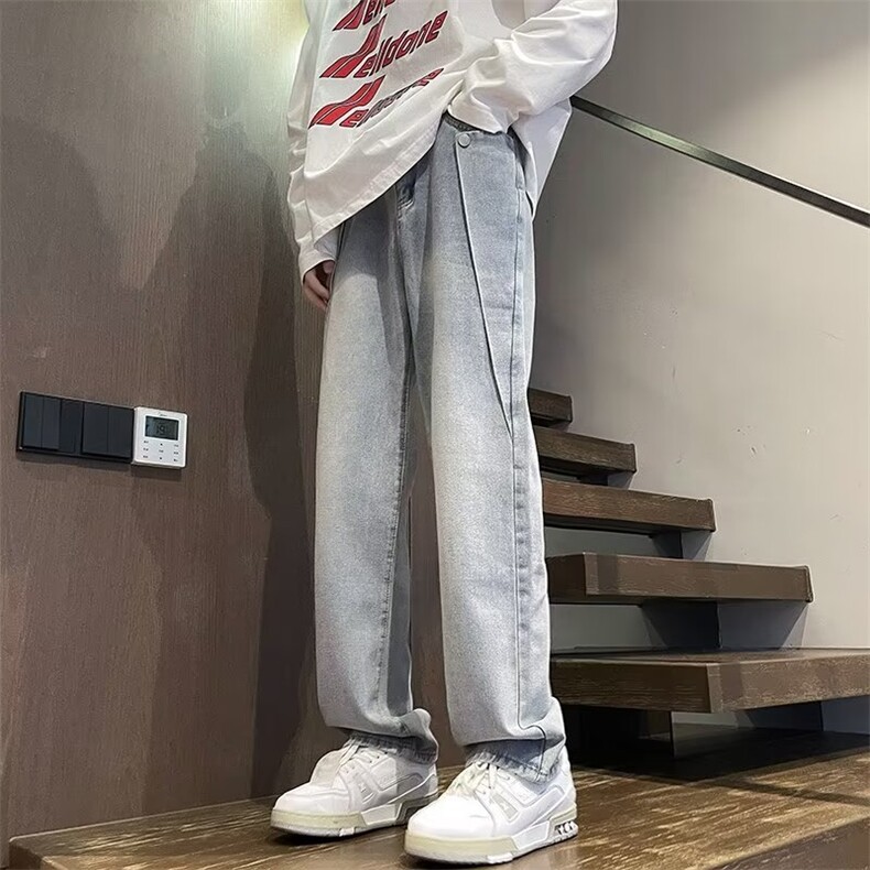 美式裤子潮牌拼接设计感牛仔裤男修身直筒休闲长裤N8010-P50,男装牛仔裤,星座1109-3