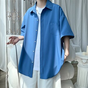 9色冰丝纯色百搭衬衫男短袖薄宽松半袖衬衣垂感BSD13P2539,男装T恤,电商B413-1