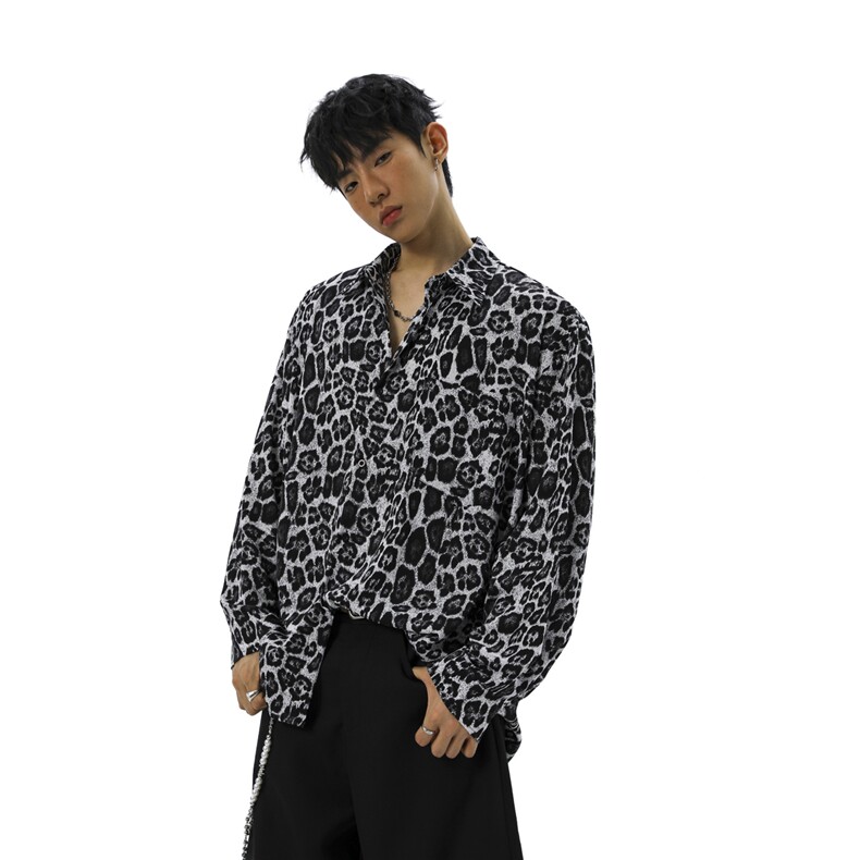 无影墙豹纹长袖衬衫大码M-5XL聚酯纤维衬衫男CS78728P35控58，男装衬衫，星座227-7