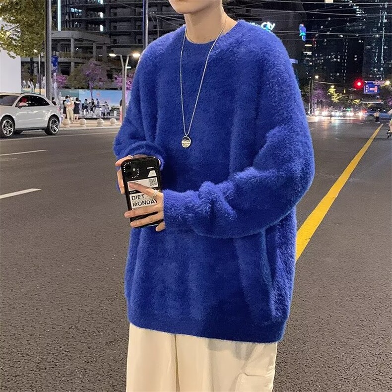 宽松慵懒风针织衫简约纯色圆领白色毛衣男韩版潮流,男装针织衫/毛衣,星座410-7
