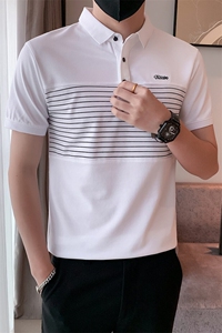 B216 PL19 P55 2025夏装新款男士条纹拼接短袖POLO衫上衣 店主风图片