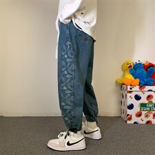 2021春新大码港风娃娃景休闲宽松牛仔裤小脚男裤九分裤N8150-P55，男装牛仔裤，电商A001