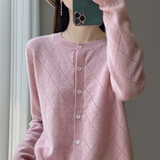 2025新款纯羊毛开衫薄款镂空圆领外搭针织衫秋冬新款宽松上衣外套，女装羊毛衫，吉高羊绒