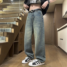 2025新款黑色美式裤男裤男生宽松春秋直筒裤长裤25XK67032特批40，男装牛仔裤，电商A042