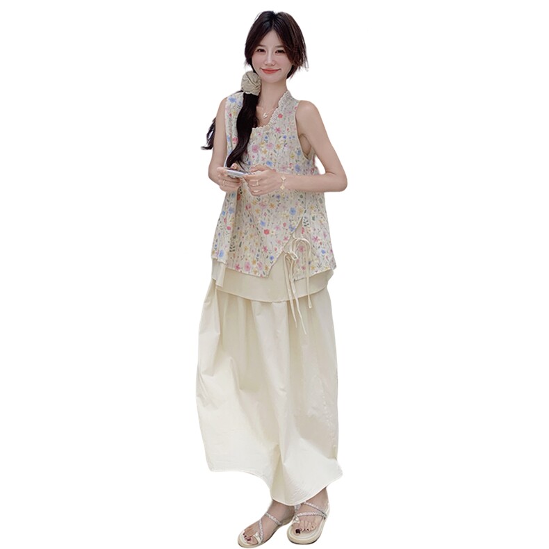独特碎花背心套装裙女2025新款夏日多巴胺穿搭减龄半身裙两件套,女装套装/套裙,2D078