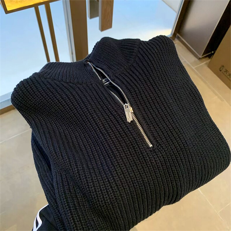 抖音得物保暖立领拉链针织外套秋冬宽松慵懒风纯色毛衣上衣AM01,男装针织衫/毛衣,电商A443