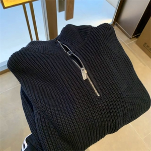 抖音得物 保暖立领拉链针织外套秋冬宽松慵懒风纯色毛衣上衣AM01图片