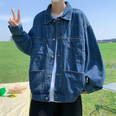 复古深蓝牛仔外套男宽松韩版春秋潮牌ins夹克牛仔衣W6977-P48，男装夹克，星座512-2