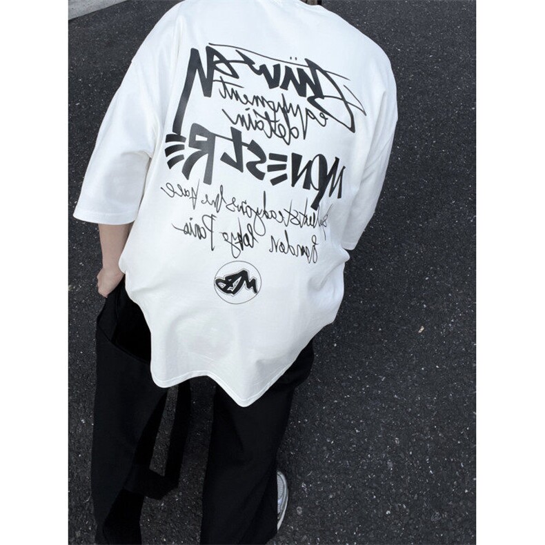 美式复古重磅纯棉欧美复古潮牌短袖t恤oversize小众七分袖,男装T恤,星座310A-4