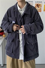 港风情侣灯芯绒夹克外套多口袋工装宽松衬衫男女ins潮 H203/P85图片