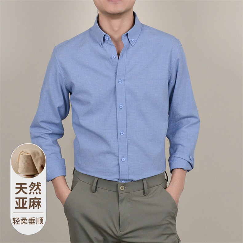 春秋季男士棉麻抗皱长袖衬衫宽松细格休闲时尚棉衬衣男装品端,男装衬衫,钱塘6003（原4033）