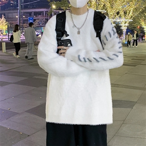 毛衣男冬季潮牌设计感圆领毛衫青少年情侣宽松针织衫M2339-p58图片