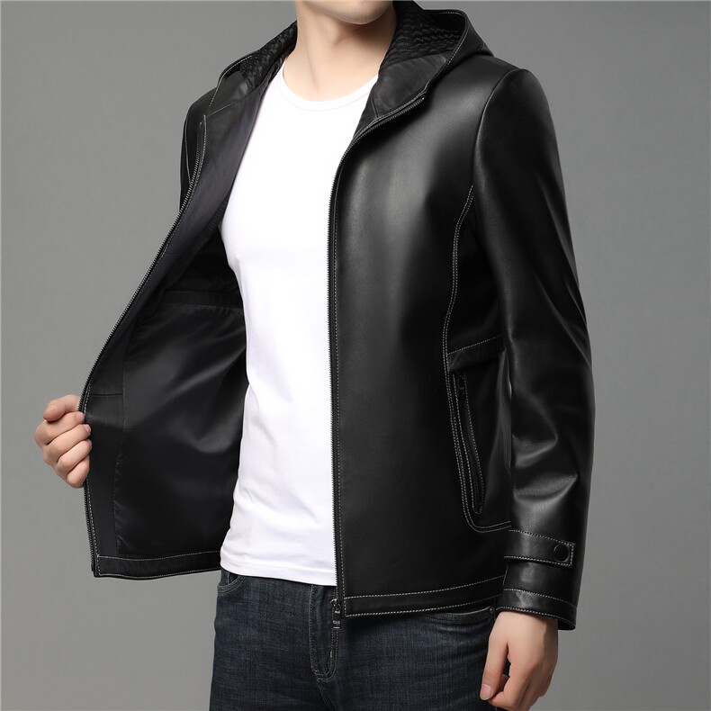 XQH2221秋冬新款海宁皮衣男士绵羊皮夹克连帽P710，男装皮衣，电商B360