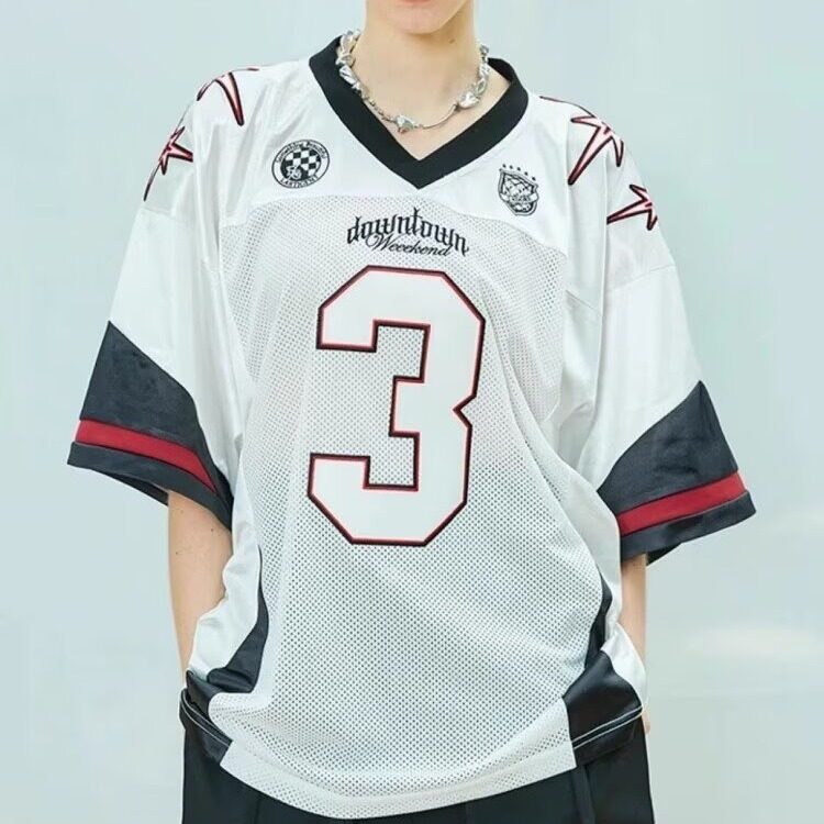网图现货  美式网布拼接V领棒球服短袖男女T236/特P35图片