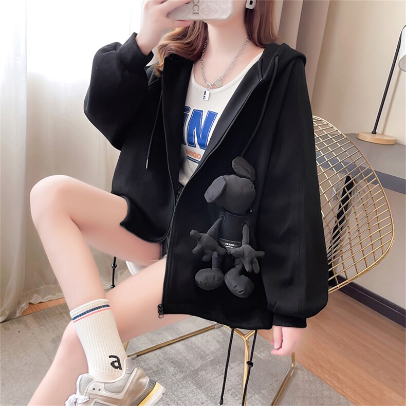 K9648韩版宽松贴布立体娃娃连帽大码女装卫衣开衫外套女P55,女装卫衣/绒衫,星座309B-2